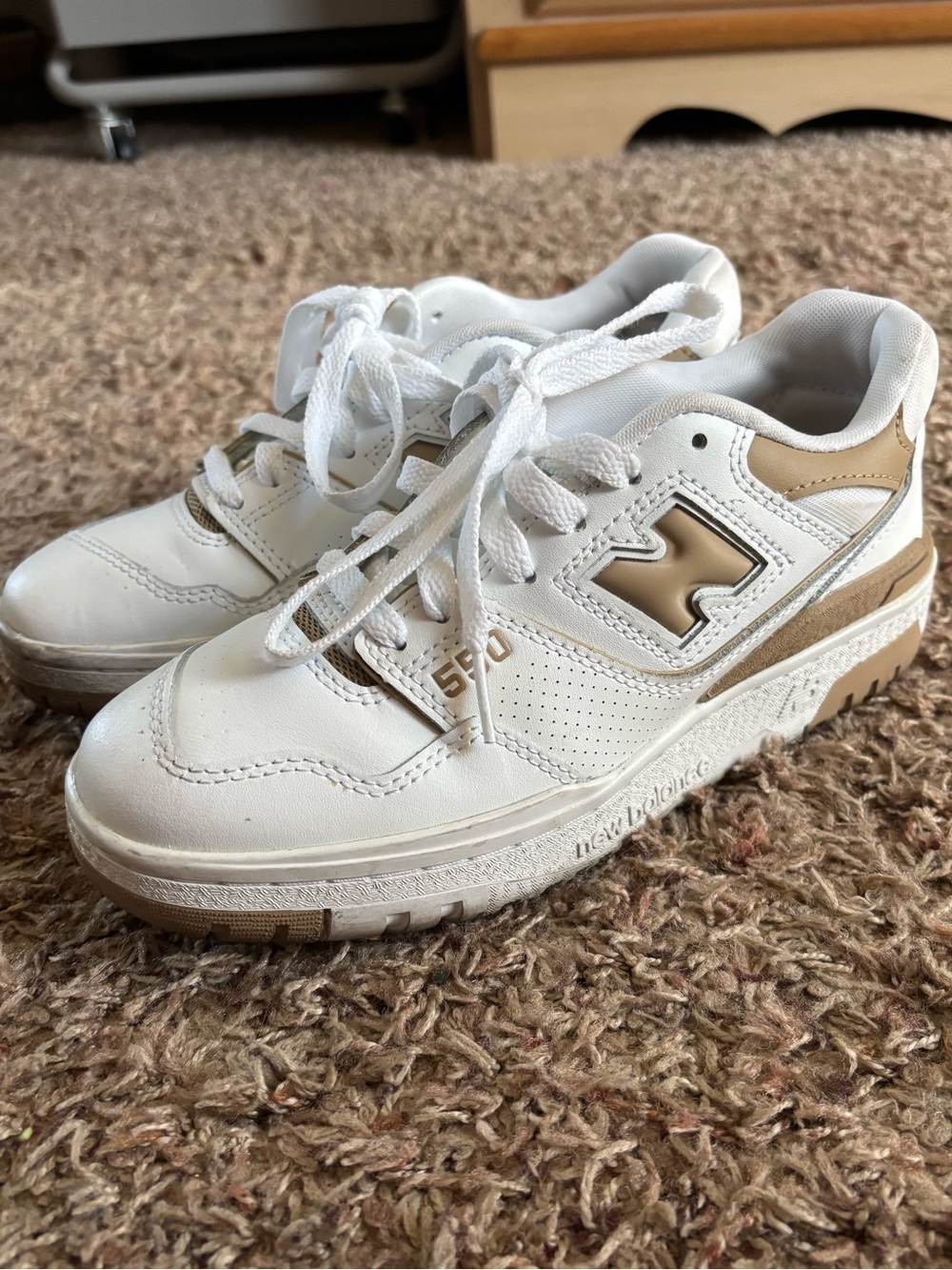 New Balance 550 White and Tan Women's Sneakers - Picture 1 of 5